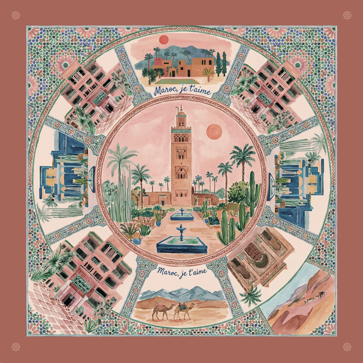 Foulard Le Cercle de l’Atlas — la Koutoubia au cœur d’une rosace