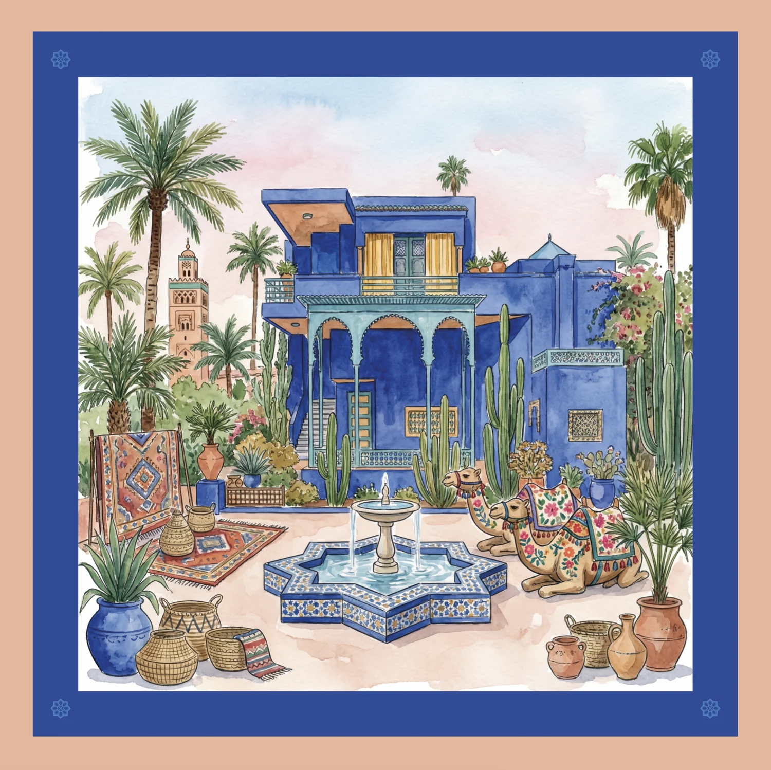Foulard L’Oasis Indigo — un jardin d’azur à Marrakech