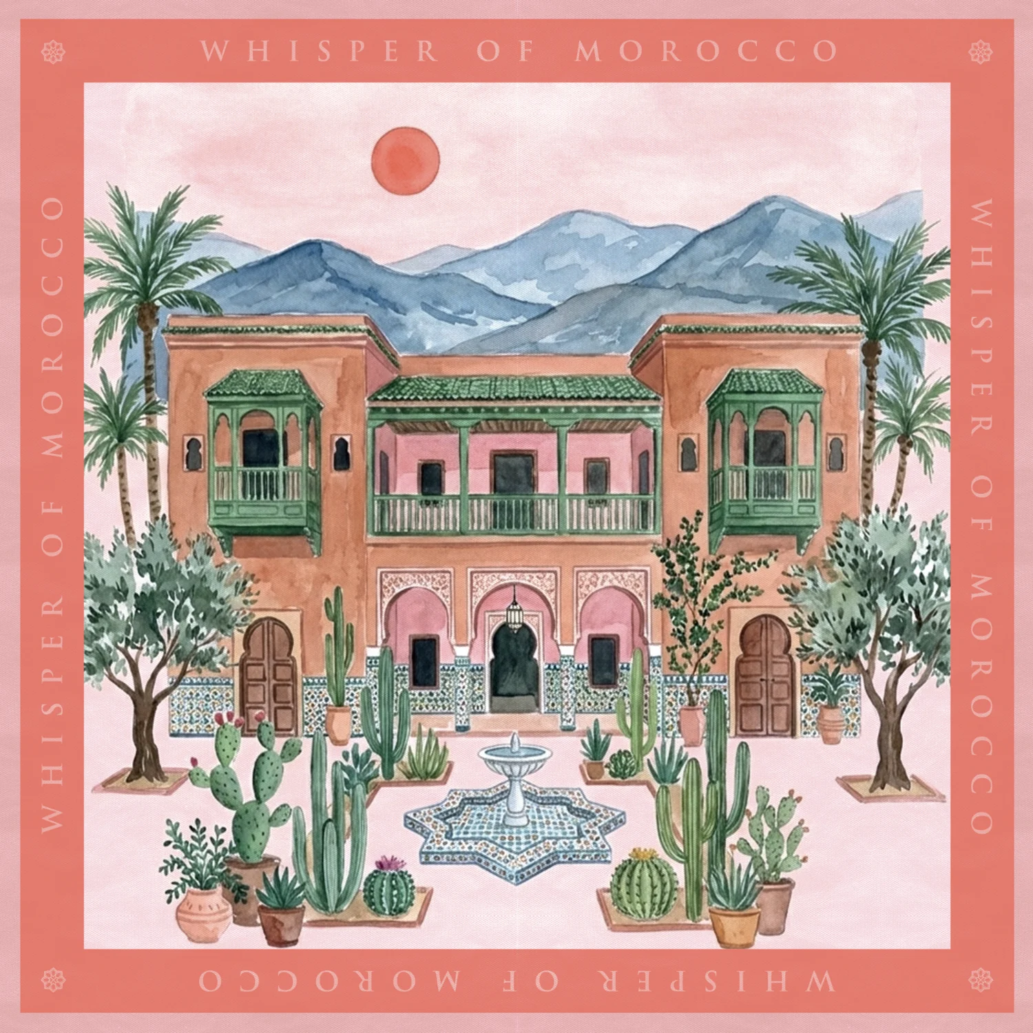 Foulard Le Palais de l’Aube — un riad de terre cuite au soleil levant